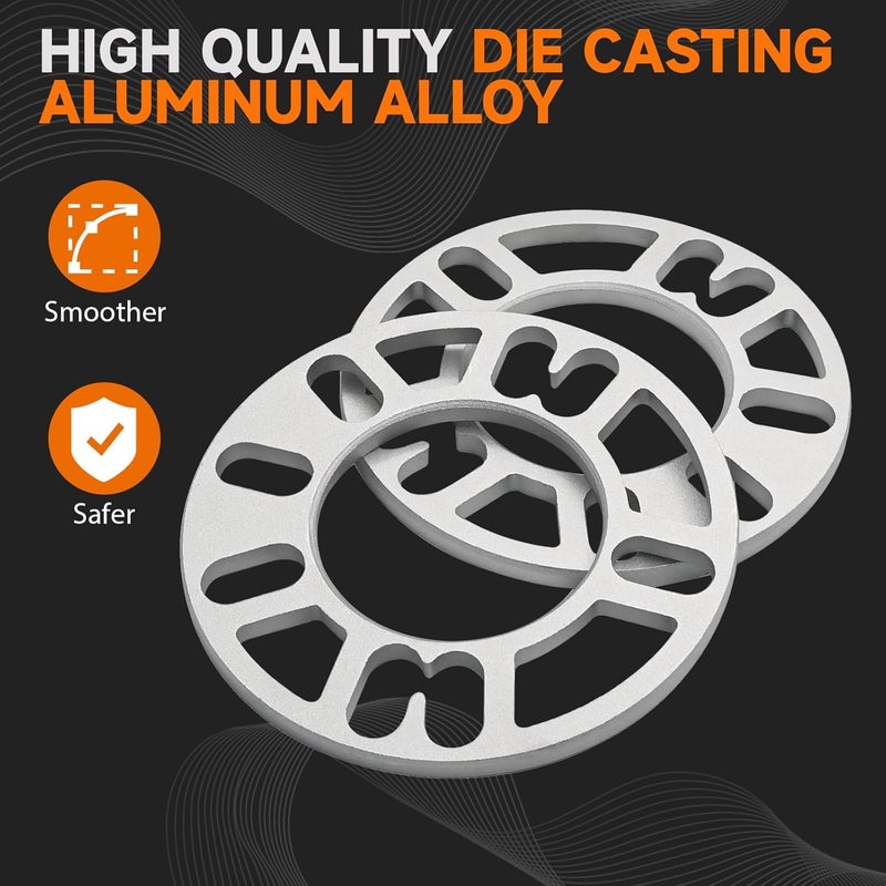 LUJIANI Store 2 Pack Universal Wheel Spacers, 5/16"(8mm) Die Cast Replacement Aluminum Spacer for 4 & 5 Lugs Wheels/Rims, Fits 98 to 120mm Multiple Bolts Pattern, 4x100, 4x108, 4x110, 5x114.3, 5x4.5, 5x120 - Image 3